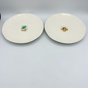 Rae Dunn 8” Melamine Set 2 Plates Artisan Collection Beach RELAX & PLAY White